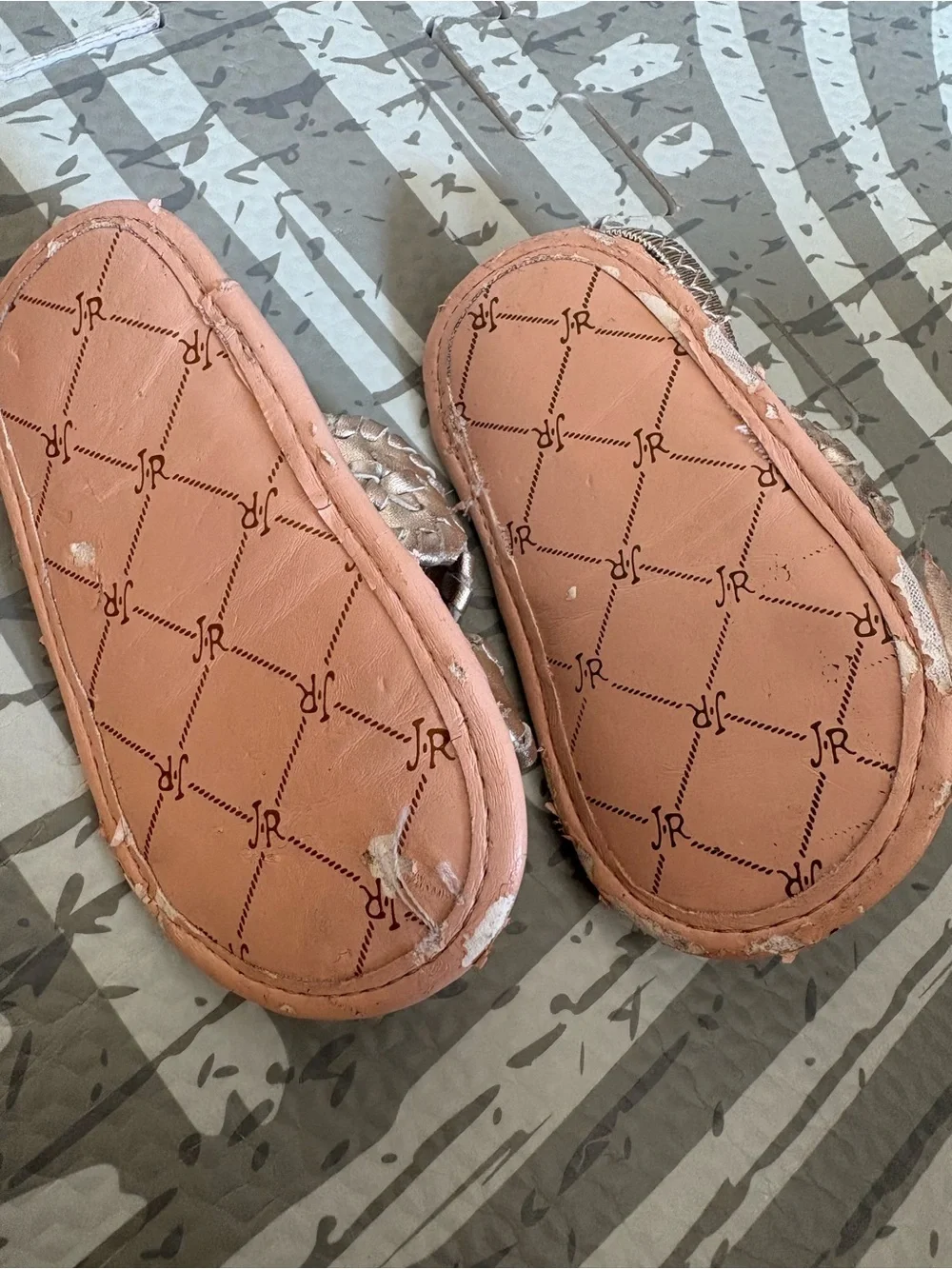Jack Rogers Pink Toddler Sandals with Metallic Gold Flower Medallions